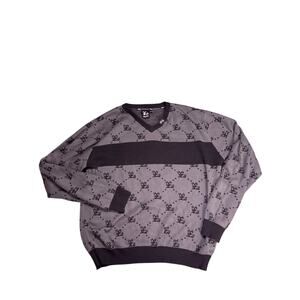 Lifted Research Group LRG All Over Print V Neck Sweater Mens XL Black Gray Y2K